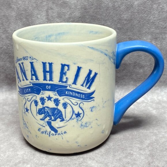 Anaheim Ceramic Mug Blue & White Marble Design With City Of Kindness Print 16oz - Picture 1 of 11